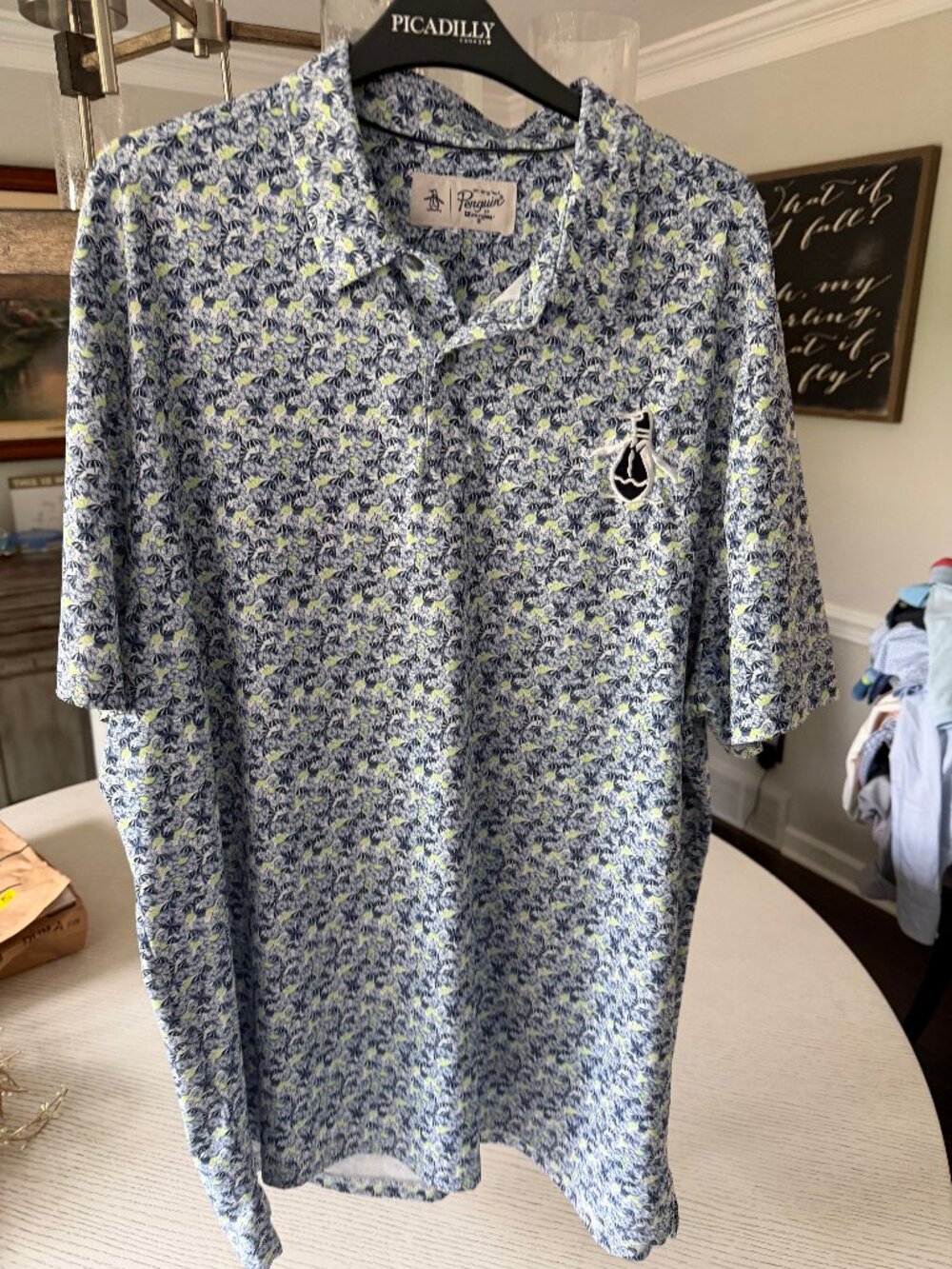 Original Penguin by Munsingwear Polo Shirt Blue Navy Floral Print Men's XL